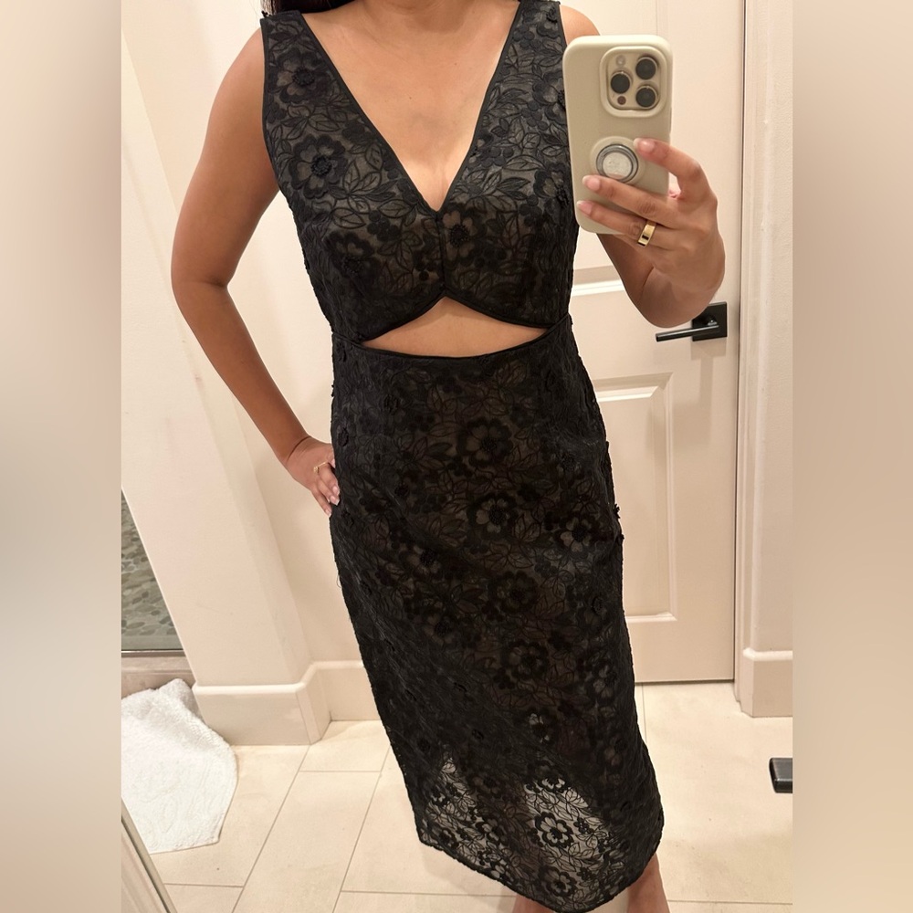 Zac Posen Peekaboo Black Lace Midi Dress
